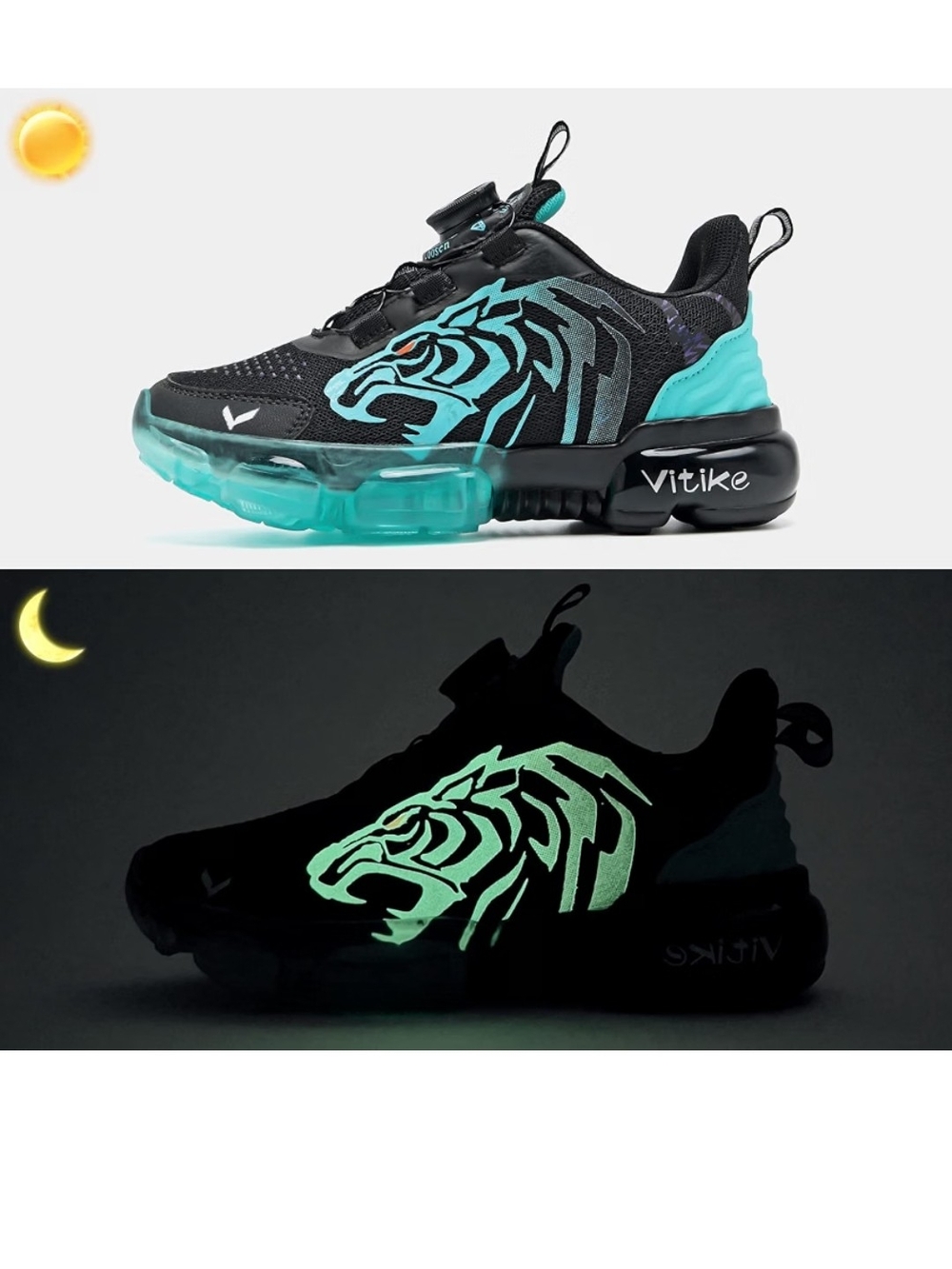 Kids' Black & Teal Tiger Glow Athletic Shoes Size 2.5 Easy On